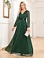 cheap Wedding Guest Dresses-A-Line Evening Gown Sparkle &amp; Shine Dress Formal Wedding Party Dress Floor Length Long Sleeve V Neck Chiffon with Sequin 2024