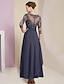 cheap Mother of the Bride Dresses-Sheath / Column Mother of the Bride Dress Wedding Guest Elegant Simple Jewel Neck Ankle Length Chiffon Lace 3/4 Length Sleeve with Pleats Sequin 2024