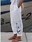 abordables fondos gráficos-Mujer Pantalones de lino Pantalones anchos Mezcla Lino Algodón Bolsillos laterales Holgado Estampado Longitud total Blanco Verano