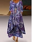 cheap Print Dresses-Women&#039;s Long Dress Maxi Dress Casual Dress Boho Dress Print Dress Floral Abstract Fashion Bohemian Outdoor Daily Weekend Pocket Print 3/4 Length Sleeve V Neck Dress Loose Fit Black Blue Light Purple