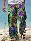 お買い得  プリントパンツ-男性用 ズボン サマーパンツ ビーチパンツ ドローストリング 弾性ウエスト まっすぐな足 動物 植物 グラフィック 履き心地よい カジュアル 日常 祝日 ハワイアン デザイナー ブラック イエロー