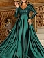cheap Party Dresses-A-Line Sparkly Engagement Formal Evening Red Green Dress V Neck Long Sleeve Court Train Polyester with  Sequin 2024