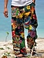 お買い得  プリントパンツ-男性用 ズボン サマーパンツ ビーチパンツ ドローストリング 弾性ウエスト まっすぐな足 動物 植物 グラフィック 履き心地よい カジュアル 日常 祝日 ハワイアン デザイナー ブラック イエロー