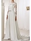 cheap Wedding Dresses-Hall Simple Wedding Dresses Casual Jumpsuits With Overskirts Illusion Neck Long Sleeve Floor Length Lace Bridal Gowns With Sashes / Ribbons Crystals 2024