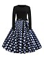 Χαμηλού Κόστους Πάρτι Φορέματα-Γυναικεία Στάμπα Vintage Φόρεμα Μίντι φόρεμα Κομψό Φλοράλ Στρογγυλή Ψηλή Λαιμόκοψη Μακρυμάνικο Καθημερινά Ημερομηνία Καλοκαίρι Άνοιξη Μαύρο και Άσπρο Μαύρο