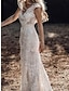 cheap Wedding Dresses-Beach Boho Wedding Dresses Mermaid / Trumpet V Neck Cap Sleeve Court Train Lace Bridal Gowns With Appliques Solid Color 2024