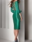 זול שמלות קוקטייל-נדן אדום ירוק שמלת קוקטייל שמלות אלגנטיות שמלה רשמית אורחת חתונה באורך ברך 3/4 שרוול V צווארון סאטן עם קשת(ים) 2024