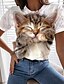 cheap Women&#039;s T-shirts-Women&#039;s T shirt Tee Brown Cat 3D Print Short Sleeve Daily Weekend Basic Round Neck Regular 3D Cat Painting S