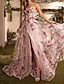 cheap Prom Dresses-A-Line Prom Dresses Floral Dress Wedding Guest Wedding Party Court Train Sleeveless Strapless Organza with Slit Appliques 2024