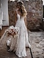 cheap Wedding Dresses-Beach Sexy Boho Wedding Dresses A-Line Sweetheart Camisole Spaghetti Strap Court Train Lace Bridal Gowns With Appliques Split Front 2024