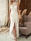 cheap Wedding Dresses-Boho Wedding Dresses Mermaid / Trumpet Jewel Neck Sleeveless Sweep / Brush Train Lace Bridal Gowns With Split Front Solid Color 2023