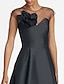 זול שמלות קוקטייל-שמלות אורח כלה בליין שמלה שחורה אלגנטית במידות גדולות מסיבת חתונת אורחים לחתונה אסימטרית סאטן ללא שרוולים סאטן עם פרח כתף 2023