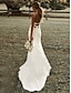 cheap Wedding Dresses-Beach Simple Simple Wedding Dresses Sheath / Column Square Camisole Spaghetti Strap Sweep / Brush Train Stretch Fabric Bridal Gowns With Ruched Split Front 2024