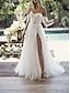 cheap Wedding Dresses-Beach Sexy Wedding Dresses A-Line Sweetheart Strapless Court Train Lace Bridal Gowns With Pleats Split Front 2024