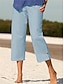 abordables pantalones de lino de algodón para mujer-Mujer Pantalones de lino Chinos Lino Artificial Bolsillos laterales Separado Holgado Medio corto Negro