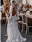 cheap Wedding Dresses-Beach Sexy Boho Wedding Dresses A-Line V Neck Long Sleeve Sweep / Brush Train Lace Bridal Gowns With Appliques Split Front 2024