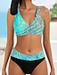 preiswerte Bikini-Sets-Damen Übergröße Badeanzug Bikinis Bademode 2 teilig Ausgeschnitten Graphic Push-Up Hosen Sommer Badeanzüge