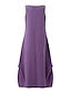 cheap Design Cotton &amp; Linen Dresses-Women&#039;s Casual Dress Cotton Summer Dress Maxi Dress Pocket Basic Casual Daily Boat Neck Sleeveless Summer Spring Purple Brown Pure Color