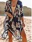 cheap Print Dresses-Women&#039;s Cover Up Beach Dress Beach Wear Midi Dress Print Basic Casual Floral Open Front Half Sleeve Loose Fit Outdoor Daily Black Navy Blue 2023 Spring Summer One Size