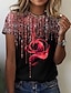 cheap Women&#039;s T-shirts-Women&#039;s T shirt Tee Rose Graphic Print Daily Weekend Basic Short Sleeve Round Neck Custom Print