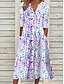 cheap Print Dresses-Women&#039;s Casual Dress Shift Dress Print Dress Floral Pocket Print V Neck Midi Dress Active Fashion Outdoor Daily 3/4 Length Sleeve Loose Fit Aqua Blue Pink Blue Spring Summer S M L XL XXL