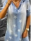 cheap Denim Dresses-Women&#039;s Denim Shirt Dress Mini Dress Denim Fashion Casual Outdoor Daily Shirt Collar Print Short Sleeve Summer Spring Fall 2023 Loose Fit Blue Star S M L XL 2XL