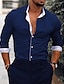 رخيصةأون قمصان رجالية-رجالي قميص رسمي أسود أبيض أزرق البحرية كم طويل سهل طوي ربيع &amp; الصيف زفاف المكتب &amp; الوظيفة ملابس