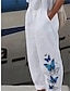 preiswerte Grafik-Unterteile-Damen Leinenhose Schlabberhose Leinen Baumwoll Mischung Seitentaschen Ausgebeult Bedruckt In voller Länge Weiß Sommer