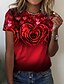 cheap Women&#039;s T-shirts-Women&#039;s T shirt Tee Pink Red Blue Floral Rose Heart Print Short Sleeve Holiday Weekend Basic Round Neck Regular Floral Painting S