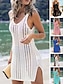billiga enkla klänningar-Dam Vardagsklänning Sheath Dress Solklänning Mini klänning Svartvit Svart Vit Ärmlös Ren färg Ihålig Sommar Vår V-hals Mode 2023 S M L XL