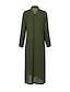 cheap Plain Dresses-Women&#039;s Shirt Dress Maxi long Dress Black Army Green Navy Blue Long Sleeve Solid Color Button Spring Summer Shirt Collar Stylish Work Formal Loose 2023 S M L XL