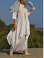 Χαμηλού Κόστους Βαμβακερά &amp; Λινά Φορέματα-Γυναικεία Καθημερινό φόρεμα Ανοιξιάτικο φόρεμα Βαμβακερό καλοκαιρινό φόρεμα Μίντι φόρεμα Λινό συν υψηλό χαμηλό Βασικό Καθημερινά Στρογγυλή Ψηλή Λαιμόκοψη 3/4 Μήκος Μανικιού Καλοκαίρι Άνοιξη