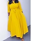 cheap Plus Size Party Dresses-Women‘s Plus Size Curve Casual Dress Swing Dress Solid Color Long Dress Maxi Dress 3/4 Length Sleeve Lace up Pocket Crew Neck Fashion Daily Yellow Red Spring Summer L XL XXL 3XL