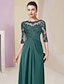cheap Mother of the Bride Dresses-Sheath / Column Mother of the Bride Dress Elegant Simple Jewel Neck Floor Length Chiffon Lace Half Sleeve with Pleats Solid Color 2024