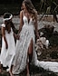 cheap Wedding Dresses-Beach Sexy Boho Wedding Dresses A-Line Sweetheart Camisole Spaghetti Strap Court Train Lace Bridal Gowns With Appliques Split Front 2024