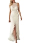 cheap Wedding Dresses-Boho Wedding Dresses Mermaid / Trumpet Jewel Neck Sleeveless Sweep / Brush Train Lace Bridal Gowns With Split Front Solid Color 2023