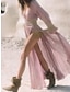 cheap Design Cotton &amp; Linen Dresses-Women&#039;s Cotton Linen Maxi Swing Dress V-Neck Split Sleeve Elegant Casual Black White Pink