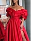 Χαμηλού Κόστους Βραδινά Φορέματα-θηκάρι βραδινό φόρεμα για πάρτι κόκκινο πράσινο φόρεμα μαύρη γραβάτα γκαλά σκούπισμα / βούρτσα τρένο μισό μανίκι σατέν ώμου με τραχύ σκίσιμο 2024