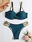abordables Conjuntos de bikini-Mujer Normal Bañadores Bikini Bermudas Traje de baño Brillante 2 Piezas Escote en V Profunda Color sólido Ropa de playa Relleno Trajes de baño