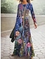 Χαμηλού Κόστους Print Φορέματα-Γυναικεία Καθημερινό φόρεμα Φλοράλ Στάμπα Στρογγυλή Ψηλή Λαιμόκοψη Μακρύ φόρεμα Καθημερινά Ημερομηνία Μακρυμάνικο Άνοιξη Φθινόπωρο