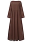cheap Design Cotton &amp; Linen Dresses-Women&#039;s Linen-Cotton Blend Maxi Dress Long Sleeve Loose Fit Patchwork Crew Neck Casual