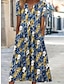 abordables Robes à motifs-Femme Robe Droite Floral Poche Imprimer Col V Robe mi-longue Vacances Manche Courte Eté Printemps