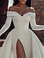 זול שמלות כלה-וינטאג&#039; שנות ה-40/1950 רשמי שמלות חתונה גזרת A סירה מתחת לכתפיים שרוול ארוך שובל כנסייה (צ&#039;אפל) סאטן שמלות כלה עם שסע קדמי צבע אחיד 2024