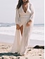 Χαμηλού Κόστους σχέδιο βαμβακερά &amp; λινά φορέματα-Γυναικεία Λευκό φόρεμα Καθημερινό φόρεμα Φόρεμα από βαμβακερό λινό Μακρύ φόρεμα Σκίσιμο Κομψό Βασικό Καθημερινά Διακοπές Λαιμόκοψη V Μακρυμάνικο Καλοκαίρι Άνοιξη Φθινόπωρο Μαύρο Λευκό Μονόχρωμες