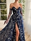 cheap Prom Dresses-A-Line Prom Dresses Sparkle &amp; Shine Dress Wedding Guest Birthday Sweep / Brush Train Sleeveless Strapless Tulle with Sequin Slit 2024