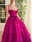 cheap Evening Dresses-Ball Gown Evening Gown Puffy Dress Wedding Party Birthday Floor Length Sleeveless Spaghetti Strap Tulle with Ruffles Strappy 2024