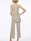 cheap Mother of the Bride Pantsuits-Jumpsuit / Pantsuit 3 Piece Mother of the Bride Dress Wedding Guest Elegant Vintage Scoop Neck Ankle Length Chiffon Long Sleeve Wrap Included with Ruffles Solid Color 2024