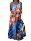 Χαμηλού Κόστους Plus Size Casual Φορέματα-Γυναικεία Μεγάλα Μεγέθη Καμπύλη Καθημερινό φόρεμα Φόρεμα για τον ήλιο Φόρεμα με λεπτή τιράντα Δετοβαμένο Μακρύ φόρεμα Αμάνικο Στάμπα Εξώπλατο Τιράντες Μοντέρνα Καθημερινά Κίτρινο Ανθισμένο Ροζ