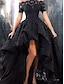preiswerte Ballkleid-A-Linie Abendkleider Elegant Kleid Formal kleid hochzeitsgast Asymmetrisch Kurzarm Schulterfrei Spitze mit Rüschen Applikationen 2024