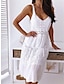 رخيصةأون فساتين عادية-نسائي فستان أبيض سهل بدون ظهر مع حمالة فستان ميدي أساسي مناسب للبس اليومي بدون كم الصيف الربيع